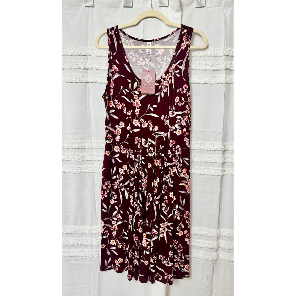 Jouica Floral Sleeveless Cottagecore Empire Waist Dress Burgundy Red XL‎ NWT